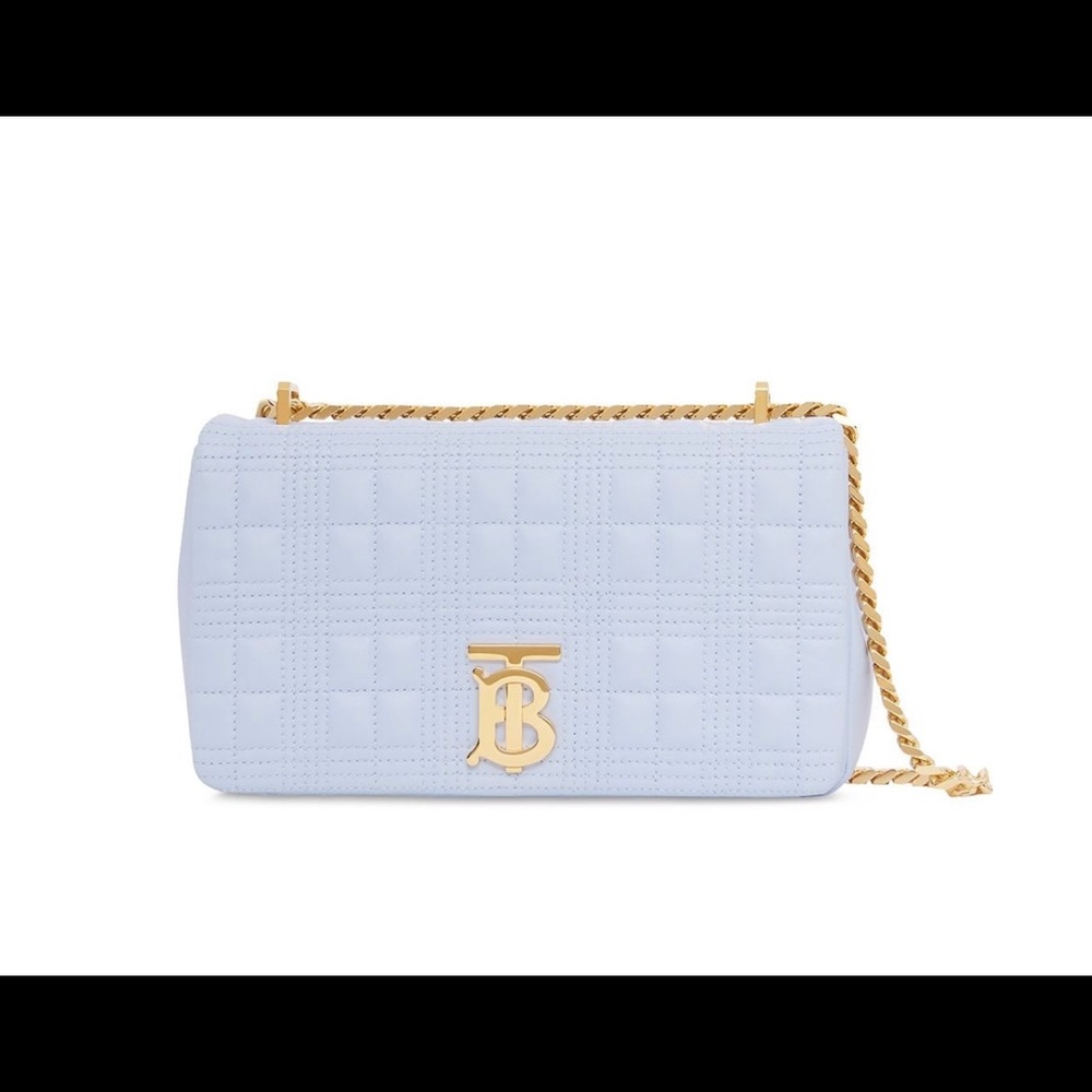 Burberry Light Blue Quilted Bag with Gold Chain